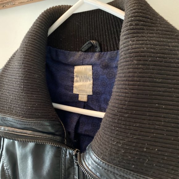 Twik from Simons Vegan/Faux Leather Black Bomber Jacket - Picture 6 of 6